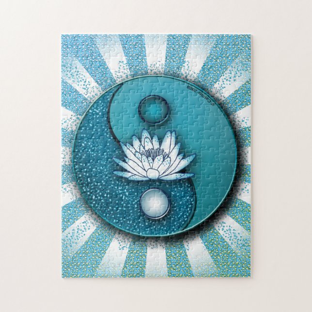 Blue Yin Yang Lotus Jigsaw Puzzle (Vertical)