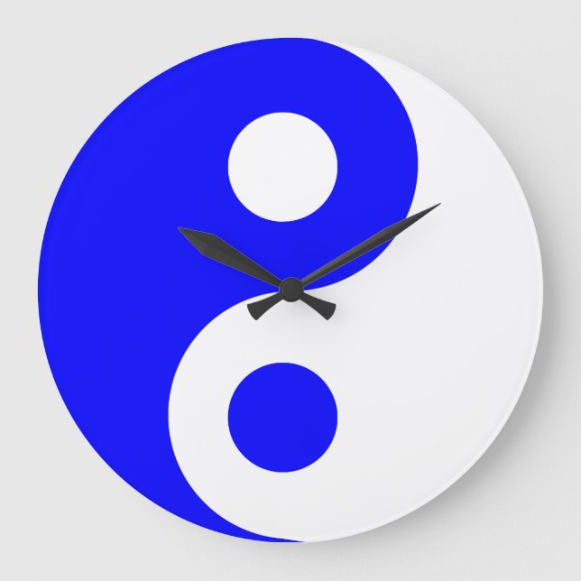 Blue Yin Yang Symbol Large Clock (Front)