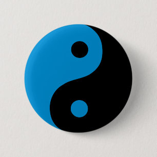 Blue Yin Yang Taoist Symbol 2 Inch Round Button