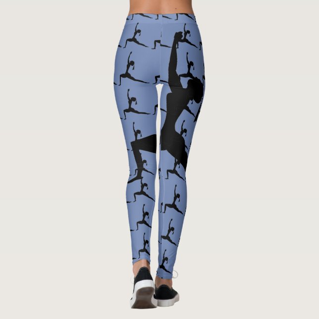 Blue Yoga Pose Silhouette Leggings (Back)