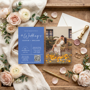 Blue Yonder Minimalist Wedding Arch QR Code Photo Invitation