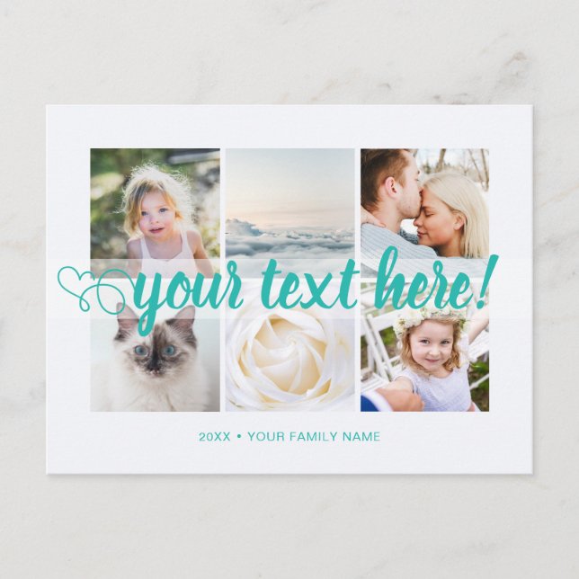Blue Your custom text 6 photos collage universal Postcard (Front)