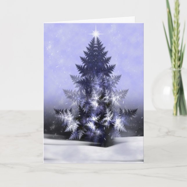 Blue Yule Tree Fractal Christmas Card (Front)