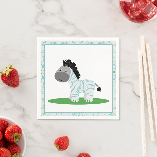 Blue Zebra Baby Shower Party Paper Napkins (Insitu)
