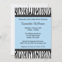 Blue Zebra Boy Baby Shower Invitations