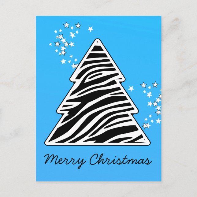Blue Zebra Christmas Tree Holiday Postcard (Front)
