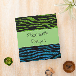 Blue Zebra, Green Zebra, Glitter Zebra, Your Name Binder