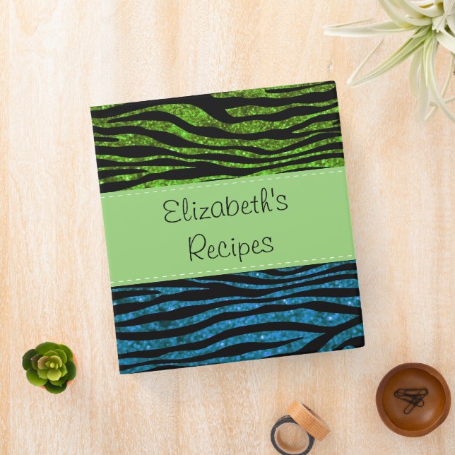 Blue Zebra, Green Zebra, Glitter Zebra, Your Name Binder (In Situ)