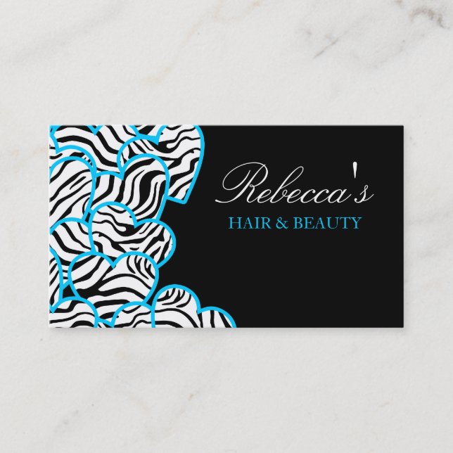 Blue zebra Hearts Design Business Card (Front)