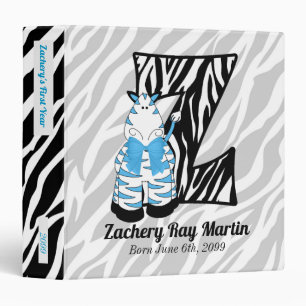 Blue Zebra Monogram Letter Z Baby Scrapbook Binder