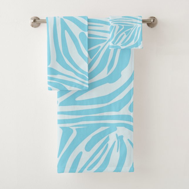 Blue Zebra Pattern Bath Towel Set (Insitu)