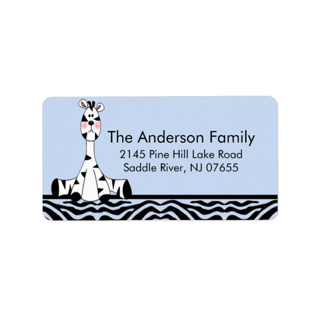 Blue Zebra Print Giraffe Address Label (Front)