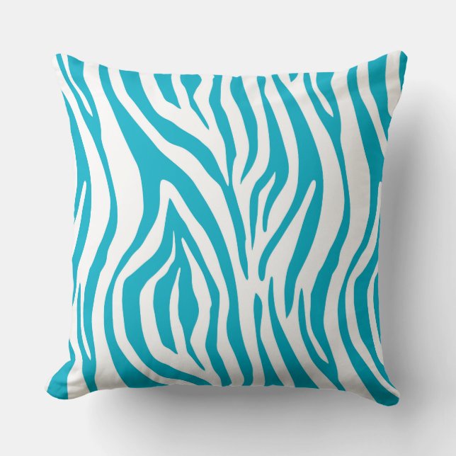 Blue Zebra Print Pattern Throw Pillow (Front)