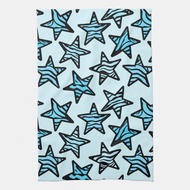 Blue zebra print stars kitchen towel (Vertical)