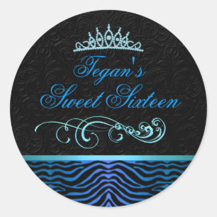 Blue Zebra Print Sweet 16 Envelope Sticker/seal Classic Round Sticker