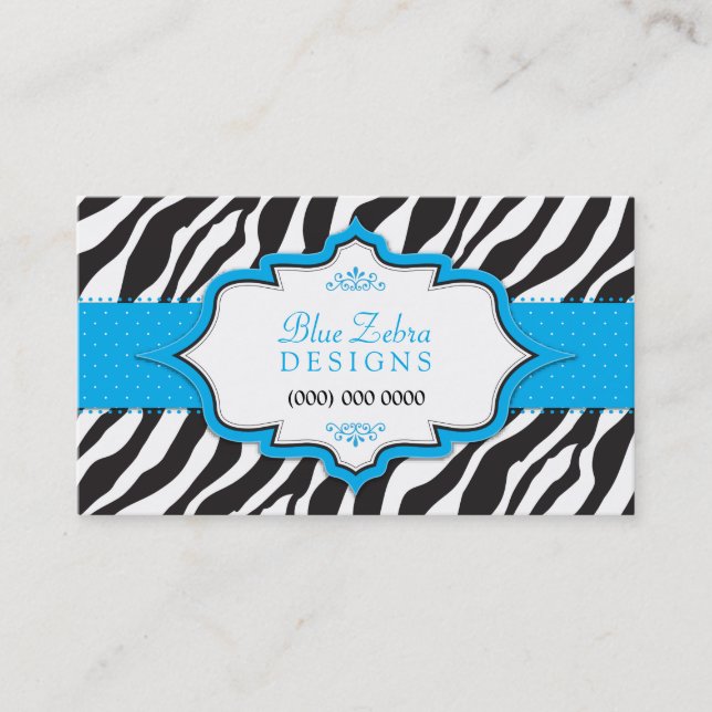 Blue Zebra Ribbon Business Card (Front)