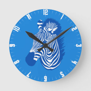 Blue Zebra Round Clock