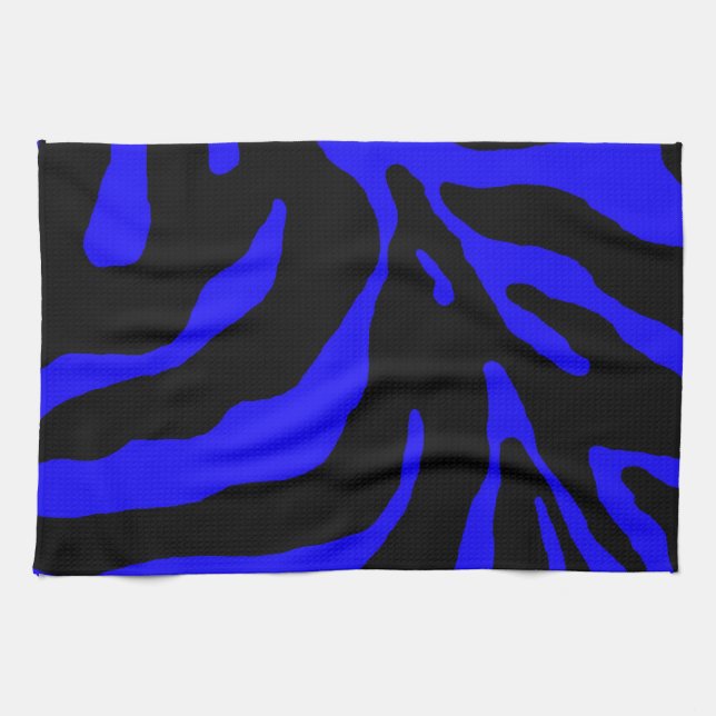 Blue Zebra Stripe Animal Print Kitchen Towel (Horizontal)