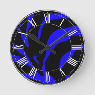 Blue Zebra Stripe Animal Print Round Clock
