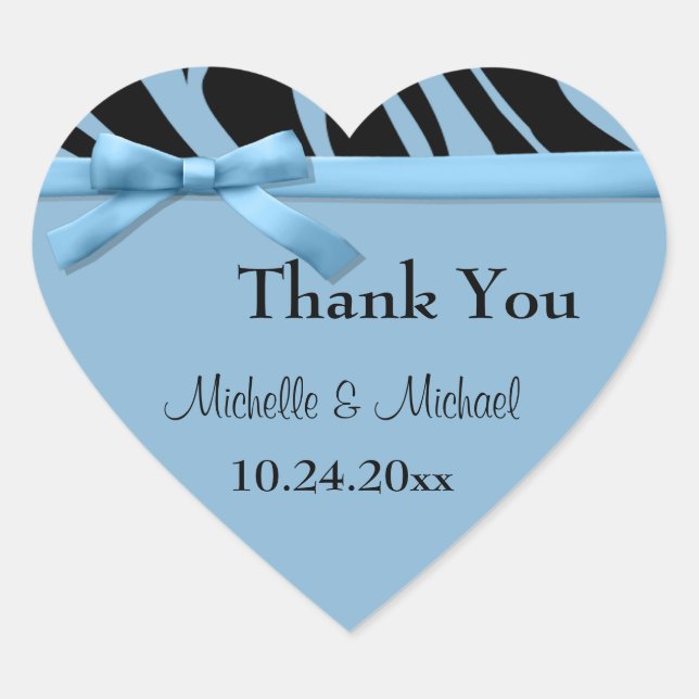 Blue Zebra Stripes And Bow Thank You Sticker (Front)