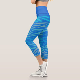 Blue Zebra Stripes Capri Leggings