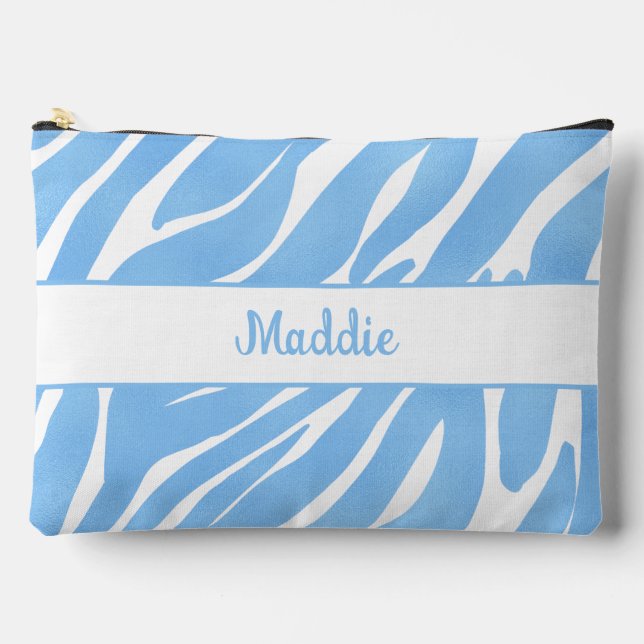 Blue Zebra Stripes Pattern  Accessory Pouch (Front)