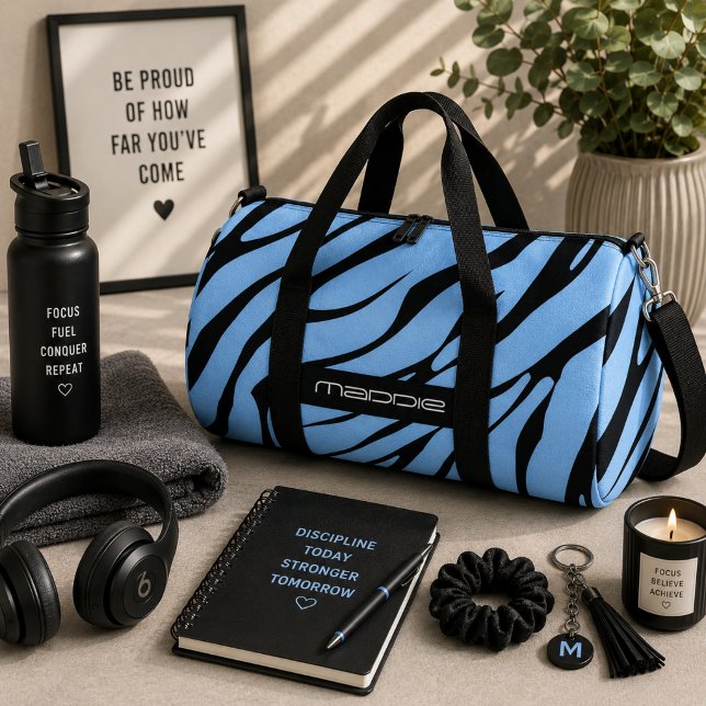Blue Zebra Stripes Pattern  Duffle Bag (Creator Uploaded)