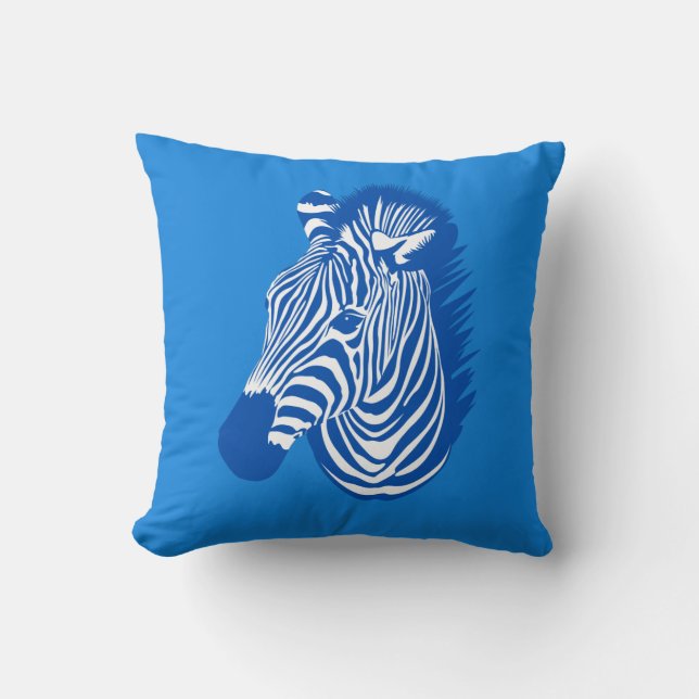 Blue Zebra Throw Pillow (Front)