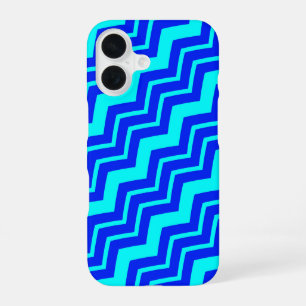 Blue Zig Zag Chevron Pattern Design iPhone 16 Case