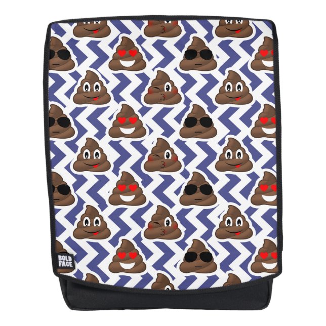 Blue Zig Zag Emoji Poop Backpack Bag (Front)
