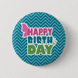 Blue zig zag happy birthday pinback button gift