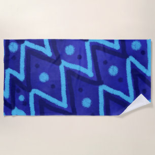 Blue Zig Zags Dots Funky Pattern  Beach Towel