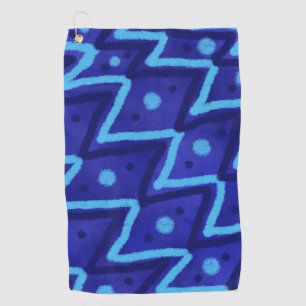 Blue Zig Zags Dots Funky Pattern Golf Towel