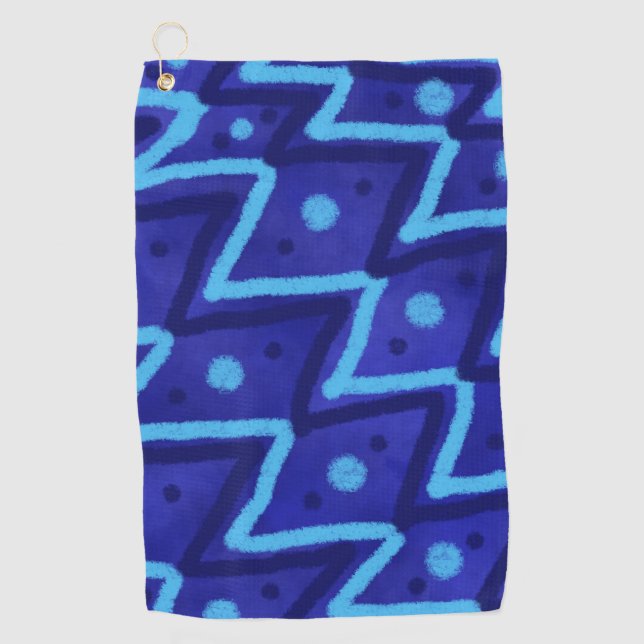 Blue Zig Zags Dots Funky Pattern  Golf Towel (Front)