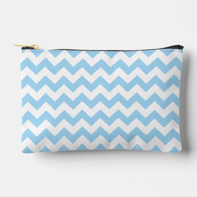 Blue Zigzag, Blue Chevron, Geometric Pattern Accessory Pouch (Front)