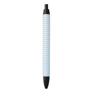 Blue Zigzag, Blue Chevron, Geometric Pattern Black Ink Pen