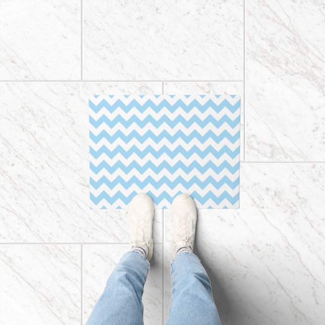 Blue Zigzag, Blue Chevron, Geometric Pattern Doormat (Indoor)