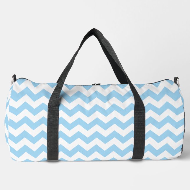 Blue Zigzag, Blue Chevron, Geometric Pattern Duffle Bag (Front)