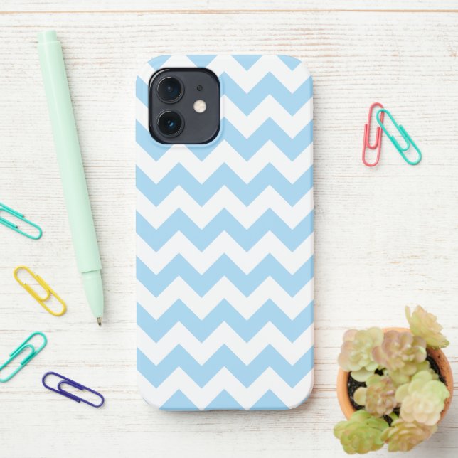 Blue Zigzag, Blue Chevron, Geometric Pattern iPhone Case (On Desk)