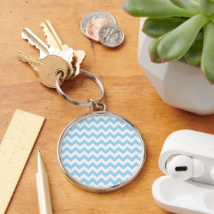 Blue Zigzag, Blue Chevron, Geometric Pattern Keychain