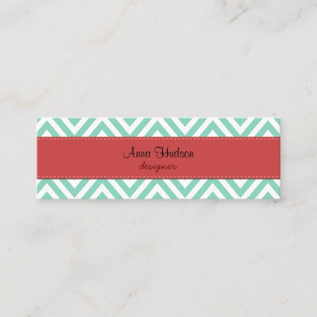 Blue Zigzag, Blue Chevron, Geometric Pattern Mini Business Card (Front)