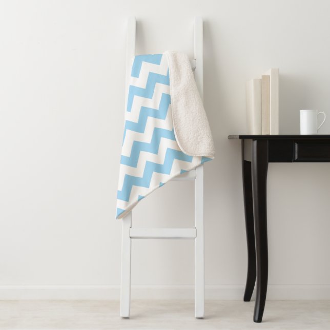 Blue Zigzag, Blue Chevron, Geometric Pattern Sherpa Blanket (In Situ)