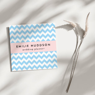 Blue Zigzag, Blue Chevron, Geometric Pattern Square Business Card