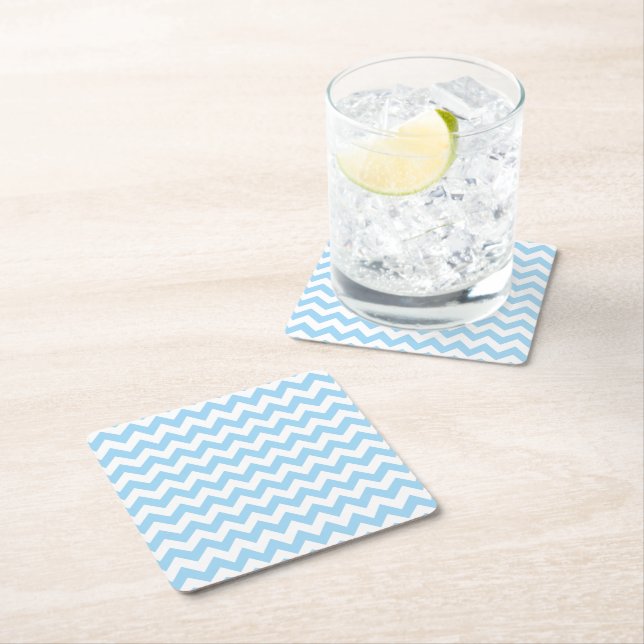 Blue Zigzag, Blue Chevron, Geometric Pattern Square Paper Coaster (Insitu)