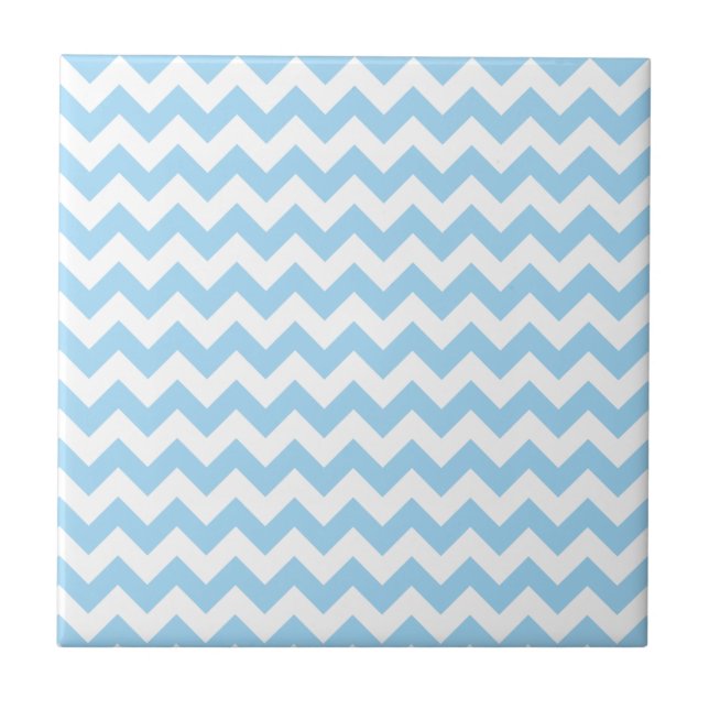 Blue Zigzag, Blue Chevron, Geometric Pattern Tile (Front)