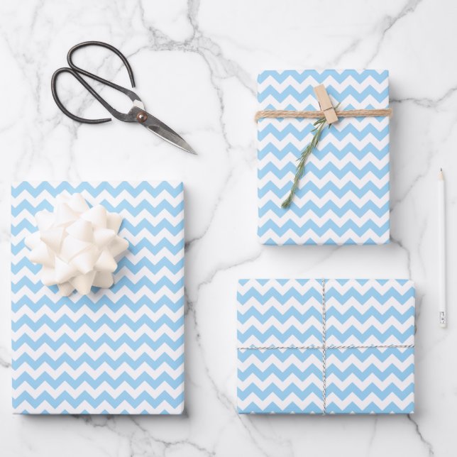 Blue Zigzag, Blue Chevron, Geometric Pattern Wrapping Paper Sheet (Front)