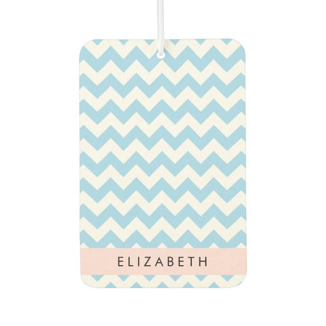 Blue Zigzag, Blue Chevron, Wave Pattern, Your Name Air Freshener (Front)
