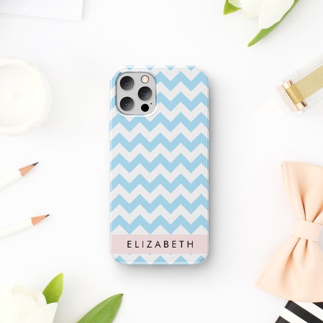 Blue Zigzag, Blue Chevron, Wave Pattern, Your Name iPhone 16 Case (Creator Uploaded)