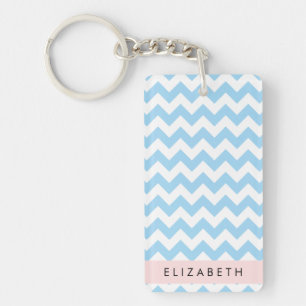 Blue Zigzag, Blue Chevron, Wave Pattern, Your Name Keychain