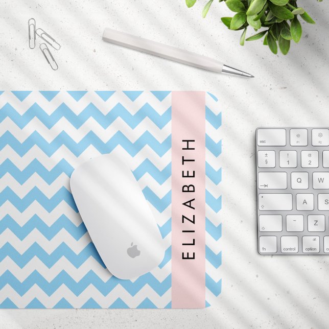 Blue Zigzag, Blue Chevron, Wave Pattern, Your Name Mouse Pad (Creator Uploaded)